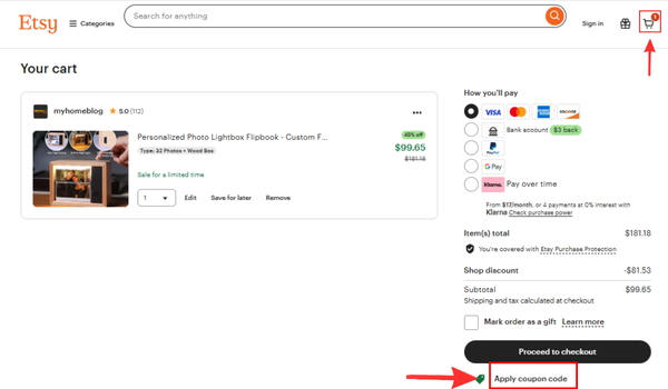 how to apply coupon code on etsy